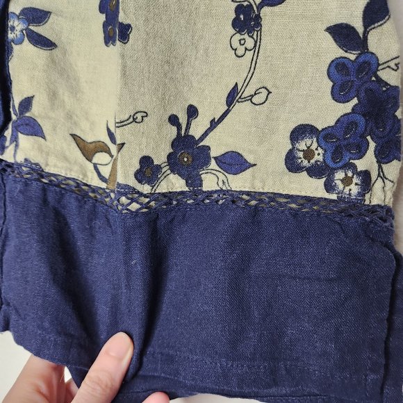 Ease Sport Womens Small Linen Crop Button Down Top Floral Collared - Picture 4 of 5
